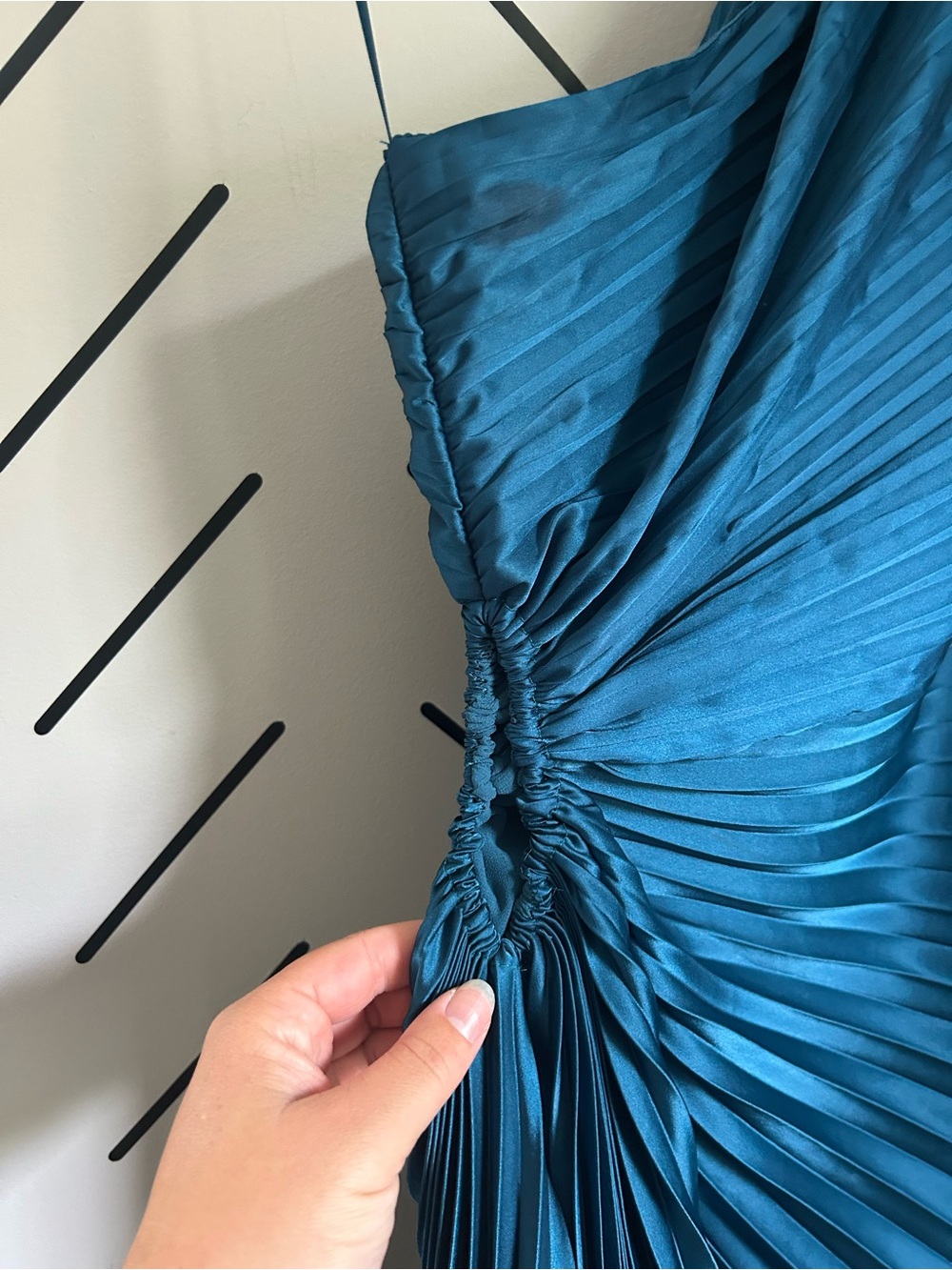 Dress Forum Satin One Shoulder Asymmetrical Pleated Dress wedding guest dress - Picture 5 of 7